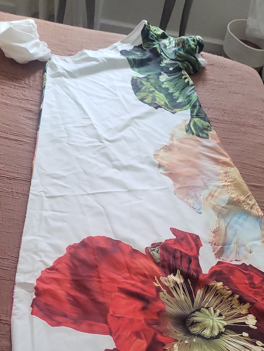 White Casual Women's Elegant Floral Print Off-Shoulder Puff Sleeve Dress